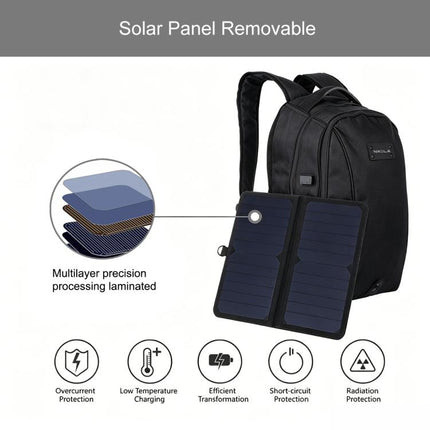 HAWEEL 14W Foldable Removable Solar Power Outdoor Portable Canvas Dual Shoulders Laptop Backpack, USB Output: 5V 2.1A Max