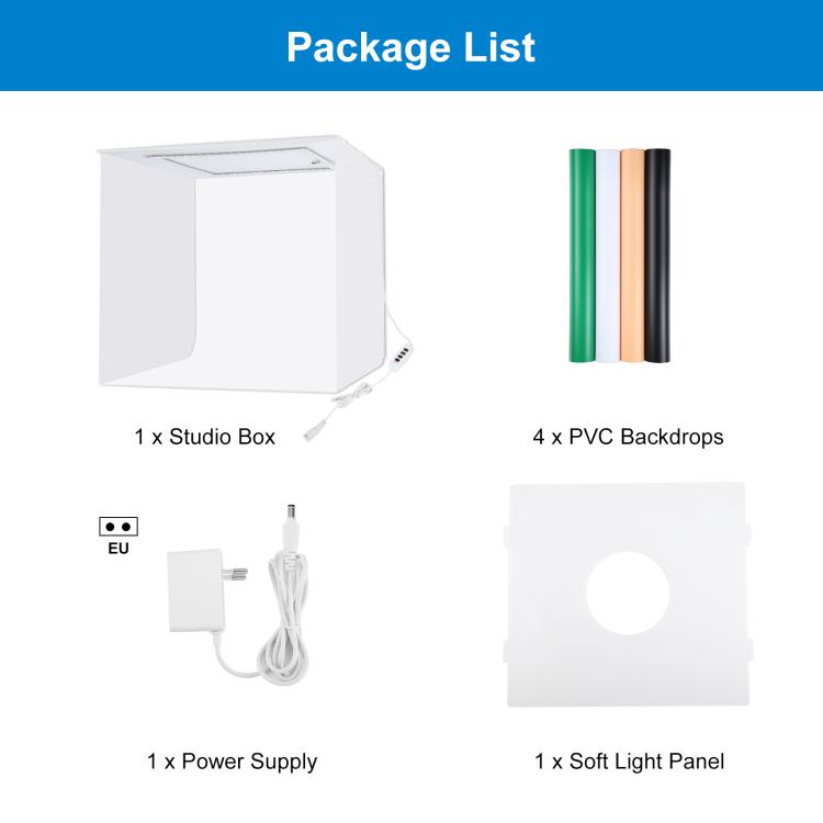 DIYLooks 40cm Folding Portable 97 CRI Photo Lighting Studio Shooting Tent Box Kit with 4 Colors Black, Orange, White, Green Backdrops