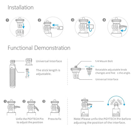 PGYTECH P-GM-117 Action Camera Tripod Extension Selfie Stick for DJI Osmo Action