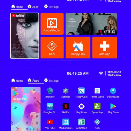 T6 2000ANSI Lumens Mini Theater Projector, Android 7.1 RK3128 Quad Core, 1GB+8GB, US Plug