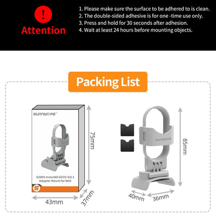 Für DJI Neo / Insta360 GO 3S / GO 3 Sunnylife Drone Erweiterungshalterung Action Kamerahalter Adapter, für DJI Neo / Insta360 GO 3S / GO 3