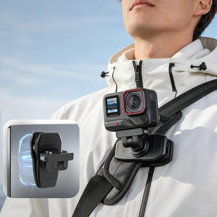 Sunnylife Magnetic Quick-Release Backpack Clip Action Camera Clamp Vertical-Horizontal Mount for Insta360 X4 Air / X5 / Ace / Ace Pro 2 / 1, For Insta360 X4 Air / X5 / Ace / Ace Pro 2 / 1