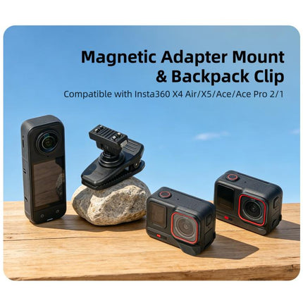 Sunnylife Magnetic Quick-Release Backpack Clip Action Camera Clamp Vertical-Horizontal Mount for Insta360 X4 Air / X5 / Ace / Ace Pro 2 / 1, For Insta360 X4 Air / X5 / Ace / Ace Pro 2 / 1