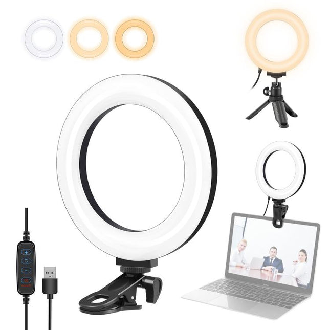 PULUZ 6.2 inch 16cm Ring Selfie Light 3 Modes USB Dimmable Dual Color Temperature LED Curved Vlogging Photography Video Lights with Monitor Clip Holder