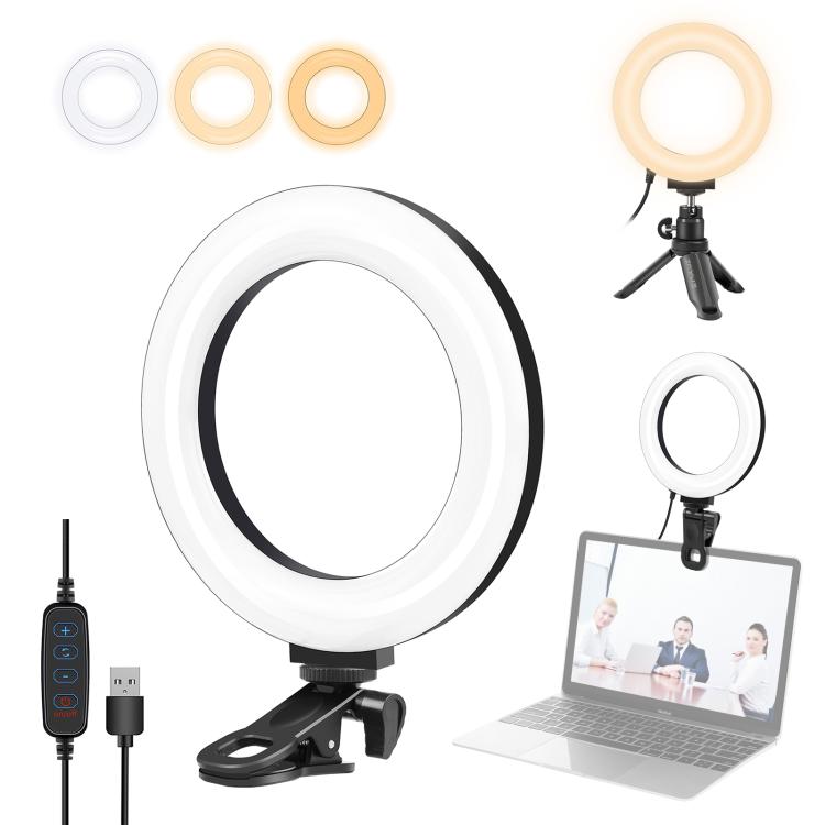 PULUZ 6.2 inch 16cm Ring Selfie Light 3 Modes USB Dimmable Dual Color Temperature LED Curved Vlogging Photography Video Lights with Monitor Clip Holder