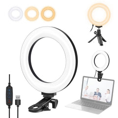 PULUZ 6.2 inch 16cm Ring Selfie Light 3 Modes USB Dimmable Dual Color Temperature LED Curved Vlogging Photography Video Lights with Monitor Clip Holder