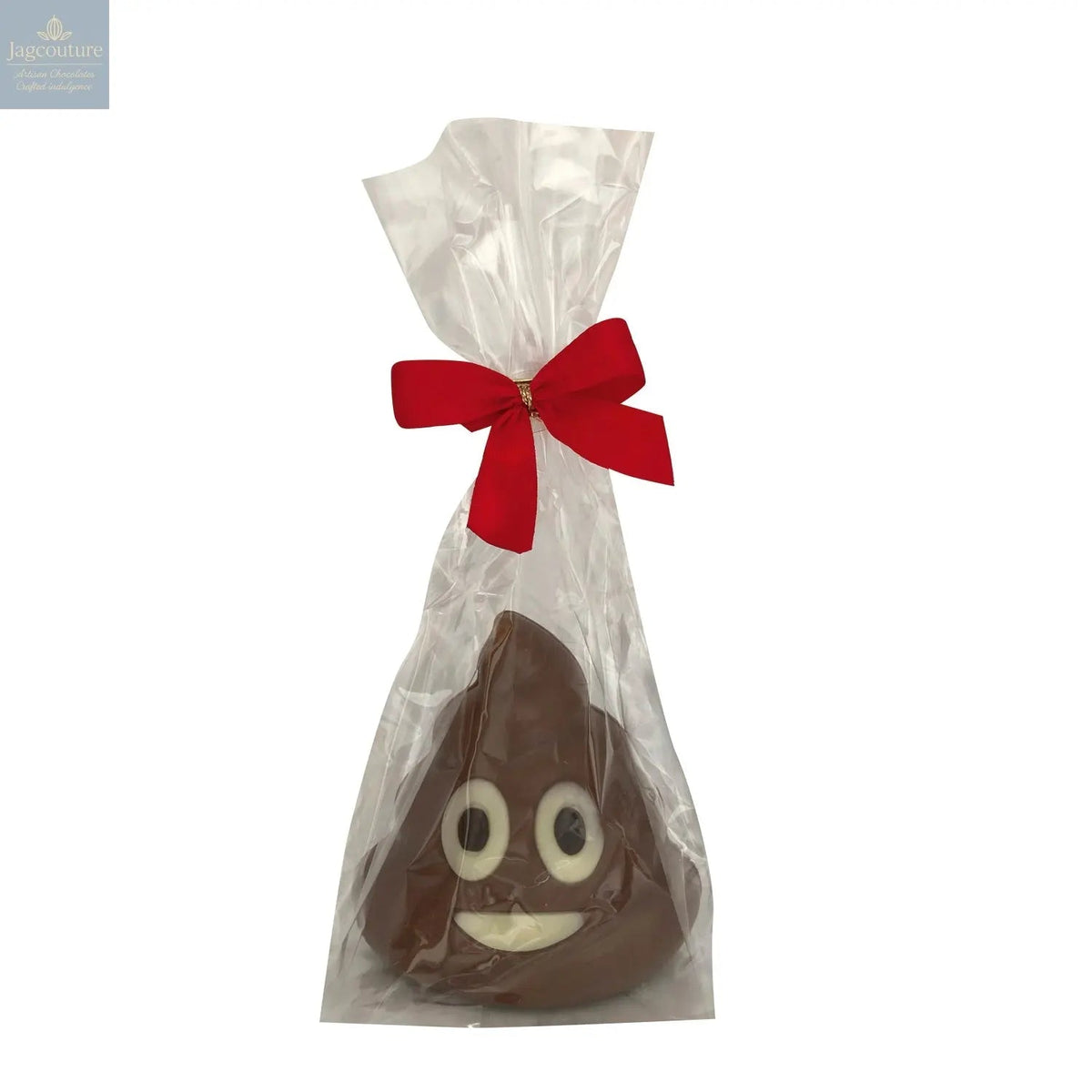 Decorated hollow milk chocolate stinky emoji in cello bag - 73mm