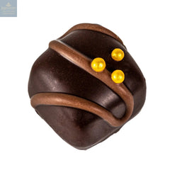 Double Choc Fudge - chocolate flavoured fudge in dark chocolate with milk stripe and gold balls 19g