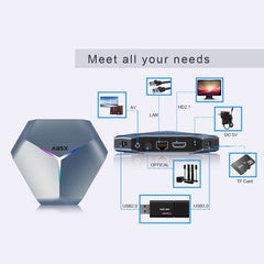 A95X F4 8K UHD Smart TV BOX Android 10.0 Media Player wtih Remote Control, Amlogic S905X4 Quad Core Cortex-A55 up to 2.0GHz, RAM: 2GB, ROM: 16GB, 2.4GHz/5GHz WiFi, Bluetooth, EU Plug(Metallic Blue), 2GB+16GB
