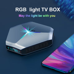 A95X F4 8K UHD Smart TV BOX Android 10.0 Media Player wtih Remote Control, Amlogic S905X4 Quad Core Cortex-A55 up to 2.0GHz, RAM: 4GB, ROM: 32GB, 2.4GHz/5GHz WiFi, Bluetooth, EU Plug(Metallic Blue), 4GB+32GB