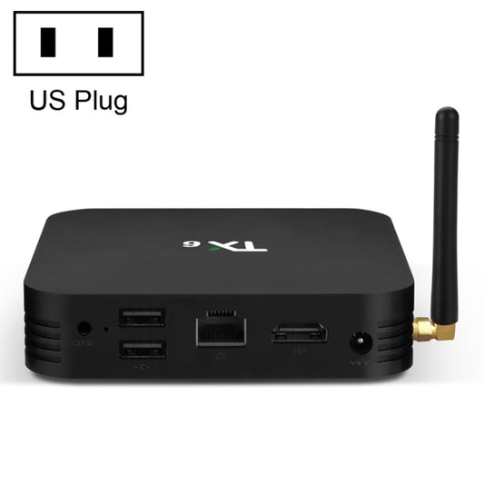 TX6 HD TV Box Media Player, Android 7.1 / 9.0 System, Allwinner H6, up to 1.5GHz, Quad-core ARM Cortex-A53, 2GB + 16GB, Support Bluetooth, WiFi, RJ45, US Plug, 2GB+16GB