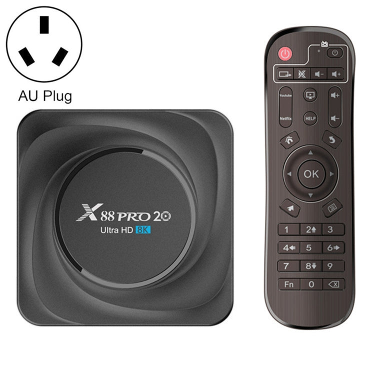 X88 Pro 20 4K Smart TV BOX Android 11.0 Media Player with Infrared Remote Control, RK3566 Quad Core 64bit Cortex-A55 up to 1.8GHz, RAM: 8GB, ROM: 64GB, Support Dual Band WiFi, Bluetooth, Ethernet, EU Plug
