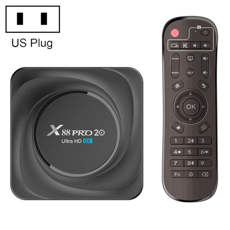 X88 Pro 20 4K Smart TV BOX Android 11.0 Media Player with Infrared Remote Control, RK3566 Quad Core 64bit Cortex-A55 up to 1.8GHz, RAM: 8GB, ROM: 128GB, Support Dual Band WiFi, Bluetooth, Ethernet, EU Plug, 8GB+128GB