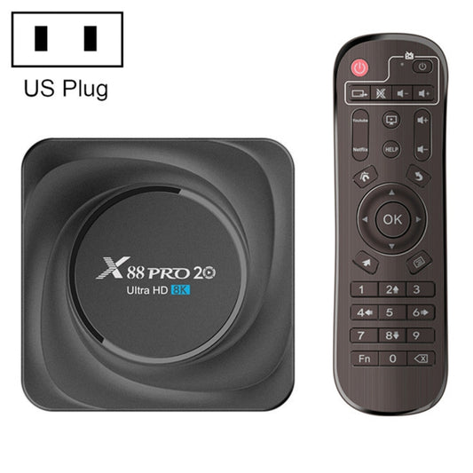 X88 Pro 20 4K Smart TV BOX Android 11.0 Media Player with Infrared Remote Control, RK3566 Quad Core 64bit Cortex-A55 up to 1.8GHz, RAM: 8GB, ROM: 128GB, Support Dual Band WiFi, Bluetooth, Ethernet, EU Plug, 8GB+128GB
