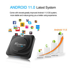 X88 Pro 20 4K Smart TV BOX Android 11.0 Media Player with Infrared Remote Control, RK3566 Quad Core 64bit Cortex-A55 up to 1.8GHz, RAM: 8GB, ROM: 128GB, Support Dual Band WiFi, Bluetooth, Ethernet, EU Plug, 8GB+128GB