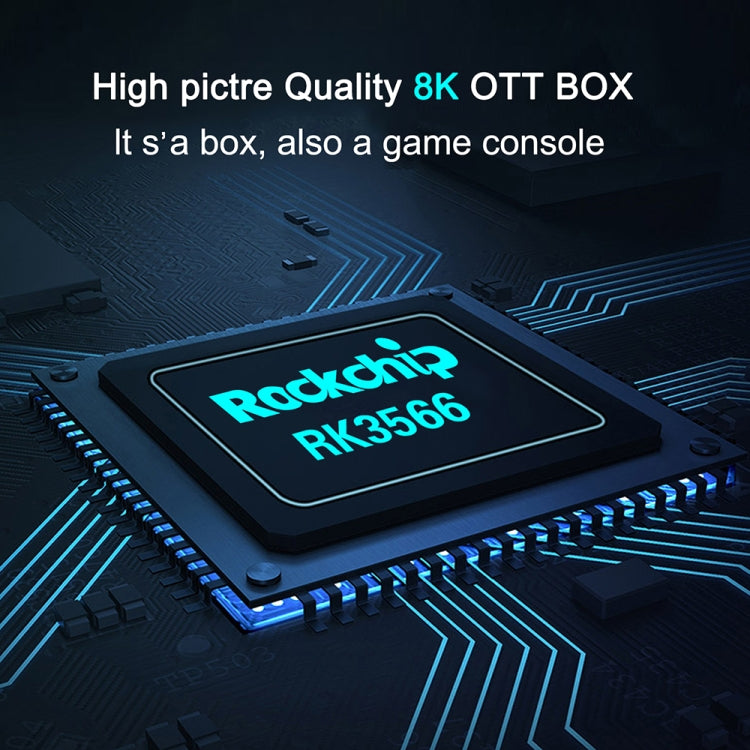 X88 Pro 20 4K Smart TV BOX Android 11.0 Media Player with Infrared Remote Control, RK3566 Quad Core 64bit Cortex-A55 up to 1.8GHz, RAM: 8GB, ROM: 128GB, Support Dual Band WiFi, Bluetooth, Ethernet, EU Plug, 8GB+128GB