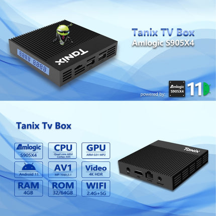 Decodificador de TV inteligente Tanix X4 con Android 11, Amlogic S905X4 de cuatro núcleos, 4 GB + 64 GB, Wifi dual, Bluetooth, 4 GB + 64 GB