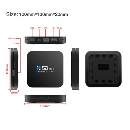 H50 Mini 4K Smart Network TV Box, Android 10.0, RK3318 Quad Core, 2GB+16GB, EU Plug, 2GB+16GB