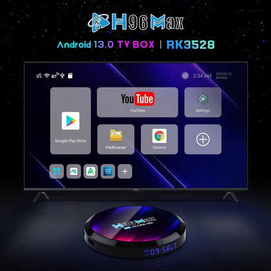 H96 Max 8K Ultra HD Smart TV Box Android 13.0 Media Player with Remote Control, RK3528 Quad-Core, 2GB+16GB, 2GB+16GB