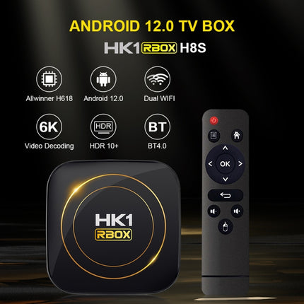 HK1 RBOX-H8S 4K Ultra HD Android 12.0 Smart TV Box with Remote Control, Allwinner H618 Quad-Core, 4GB+32GB