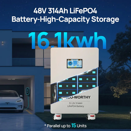 ECO-WORTHY 51.2V 314Ah LiFePO4 Home Battery, 16kWh Lithium Solar Storage with 5-Year Warranty