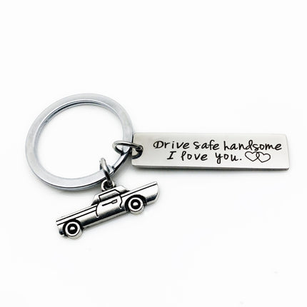 Creative Drive Safe Handsome Words Stainless Steel Keychain Key Rings, Wing Shape, Motorcycle Shape, Car Shape