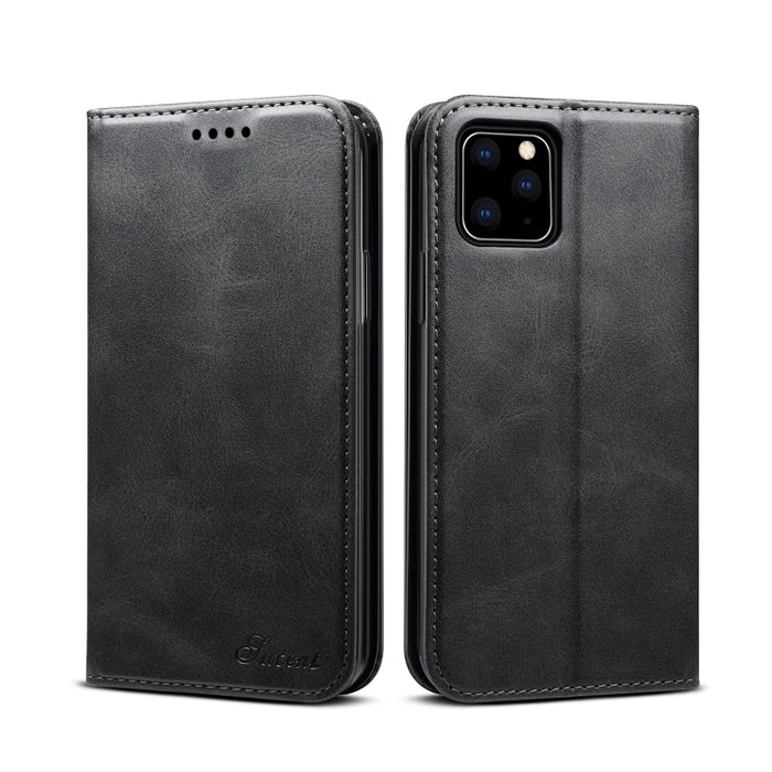 Suteni Kalbsleder-Flip-Hülle mit horizontaler Textur, Halterung, Kartenfächern und Geldbörse für iPhone, iPhone 11 Pro, iPhone 11, iPhone 11 Pro Max