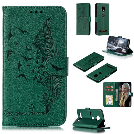 Feather Pattern Litchi Texture Horizontal Flip Leather Case with Wallet & Holder & Card Slots, For Motorola Moto Z4 Play