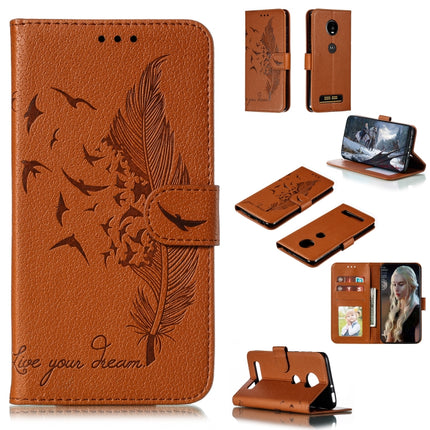 Feather Pattern Litchi Texture Horizontal Flip Leather Case with Wallet & Holder & Card Slots, For Motorola Moto Z4 Play