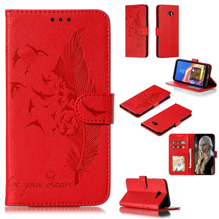 Feather Pattern Litchi Texture Horizontal Flip Leather Case with Wallet & Holder & Card Slots, For Galaxy J4+, For Galaxy J6+, For Galaxy J4 (2018), For Galaxy J6 (2018)