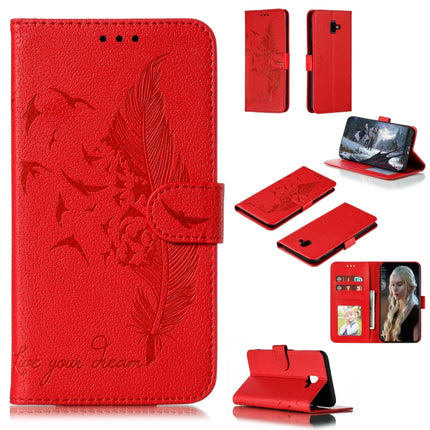 Feather Pattern Litchi Texture Horizontal Flip Leather Case with Wallet & Holder & Card Slots, For Galaxy J4+, For Galaxy J6+, For Galaxy J4 (2018), For Galaxy J6 (2018)