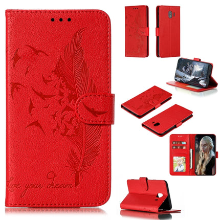 Feather Pattern Litchi Texture Horizontal Flip Leather Case with Wallet & Holder & Card Slots, For Galaxy J4+, For Galaxy J6+, For Galaxy J4 (2018), For Galaxy J6 (2018)