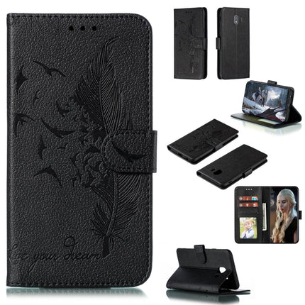 Feather Pattern Litchi Texture Horizontal Flip Leather Case with Wallet & Holder & Card Slots, For Galaxy J4+, For Galaxy J6+, For Galaxy J4 (2018), For Galaxy J6 (2018)