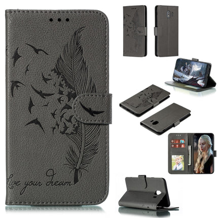 Feather Pattern Litchi Texture Horizontal Flip Leather Case with Wallet & Holder & Card Slots, For Galaxy J4+, For Galaxy J6+, For Galaxy J4 (2018), For Galaxy J6 (2018)