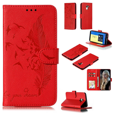 Feather Pattern Litchi Texture Horizontal Flip Leather Case with Wallet & Holder & Card Slots, For Galaxy J4+, For Galaxy J6+, For Galaxy J4 (2018), For Galaxy J6 (2018)