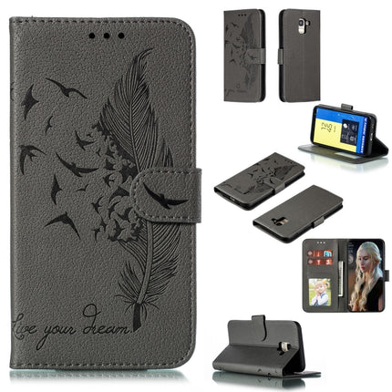 Feather Pattern Litchi Texture Horizontal Flip Leather Case with Wallet & Holder & Card Slots, For Galaxy J4+, For Galaxy J6+, For Galaxy J4 (2018), For Galaxy J6 (2018)