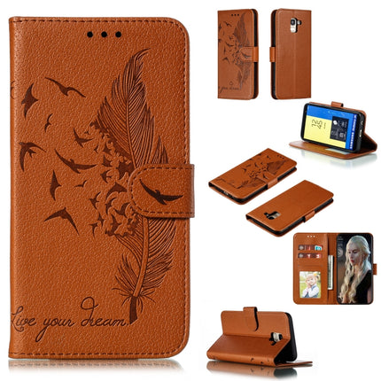 Feather Pattern Litchi Texture Horizontal Flip Leather Case with Wallet & Holder & Card Slots, For Galaxy J4+, For Galaxy J6+, For Galaxy J4 (2018), For Galaxy J6 (2018)