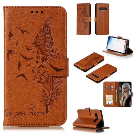 Feather Pattern Litchi Texture Horizontal Flip Leather Case with Wallet & Holder & Card Slots, For Galaxy S10, For Galaxy S10 5G, For Galaxy S10e, For Galaxy S10+
