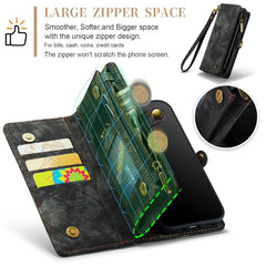 CaseMe-008 Abnehmbare multifunktionale horizontale Klapphülle aus Leder mit Kartenfach und -halter, Reißverschluss-Geldbörse und Bilderrahmen, für iPhone 11 Pro, für iPhone 11, für iPhone 11 Pro Max