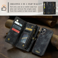CaseMe-008 Abnehmbare multifunktionale horizontale Klapphülle aus Leder mit Kartenfach und -halter, Reißverschluss-Geldbörse und Bilderrahmen, für iPhone 11 Pro, für iPhone 11, für iPhone 11 Pro Max