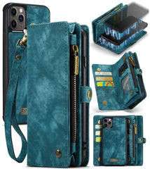 CaseMe-008 Abnehmbare multifunktionale horizontale Klapphülle aus Leder mit Kartenfach und -halter, Reißverschluss-Geldbörse und Bilderrahmen, für iPhone 11 Pro, für iPhone 11, für iPhone 11 Pro Max