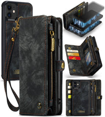 CaseMe-008 Abnehmbare multifunktionale horizontale Klapphülle aus Leder mit Kartenfach und -halter, Reißverschluss-Geldbörse und Bilderrahmen, für iPhone 11 Pro, für iPhone 11, für iPhone 11 Pro Max