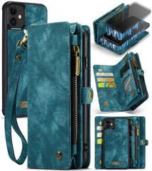 CaseMe-008 Abnehmbare multifunktionale horizontale Klapphülle aus Leder mit Kartenfach und -halter, Reißverschluss-Geldbörse und Bilderrahmen, für iPhone 11 Pro, für iPhone 11, für iPhone 11 Pro Max
