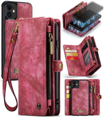 CaseMe-008 Abnehmbare multifunktionale horizontale Klapphülle aus Leder mit Kartenfach und -halter, Reißverschluss-Geldbörse und Bilderrahmen, für iPhone 11 Pro, für iPhone 11, für iPhone 11 Pro Max