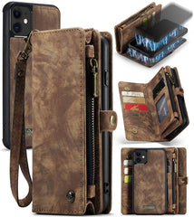 CaseMe-008 Abnehmbare multifunktionale horizontale Klapphülle aus Leder mit Kartenfach und -halter, Reißverschluss-Geldbörse und Bilderrahmen, für iPhone 11 Pro, für iPhone 11, für iPhone 11 Pro Max