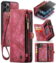 CaseMe-008 Abnehmbare multifunktionale horizontale Klapphülle aus Leder mit Kartenfach und -halter, Reißverschluss-Geldbörse und Bilderrahmen, für iPhone 11 Pro, für iPhone 11, für iPhone 11 Pro Max
