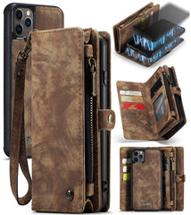 CaseMe-008 Abnehmbare multifunktionale horizontale Klapphülle aus Leder mit Kartenfach und -halter, Reißverschluss-Geldbörse und Bilderrahmen, für iPhone 11 Pro, für iPhone 11, für iPhone 11 Pro Max