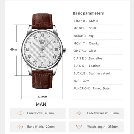 SKMEI 9058 Multifunctional Outdoor Fashion Waterproof Silver Shell Quartz Wrist Watch, EDA00092301A, EDA00092301B, EDA00092301C, EDA00092301D, EDA00092301E, EDA00092301F