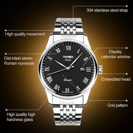 SKMEI 9058 Multifunctional Outdoor Fashion Waterproof Steel Strip Quartz Wrist Watch, Men Style Black, Men Style White, Men Style Blue, Women Style Black, Women Style White, Women Style Blue