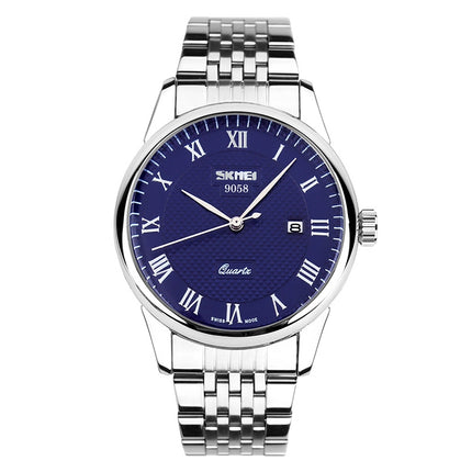 SKMEI 9058 Multifunctional Outdoor Fashion Waterproof Steel Strip Quartz Wrist Watch, Men Style Black, Men Style White, Men Style Blue, Women Style Black, Women Style White, Women Style Blue
